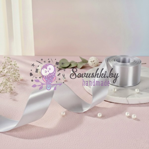 Атласная лента 2,5 см, серо-бежевый (упаковка 15,9 м)