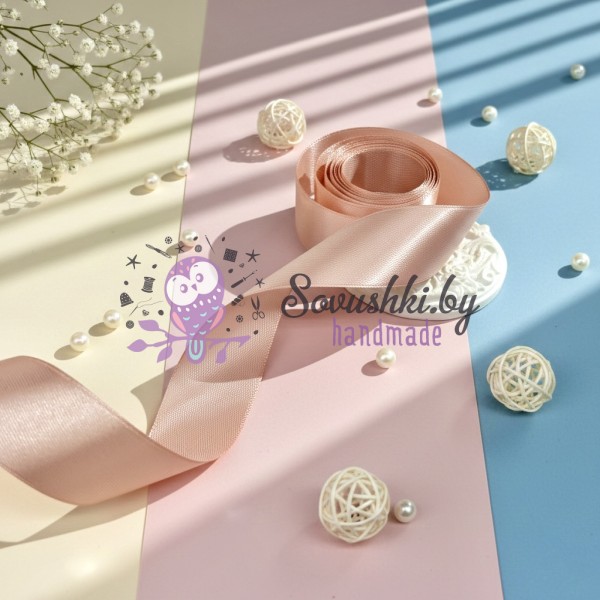 Атласная лента 2,5 см, дымчато-розовый (упаковка 10 м)