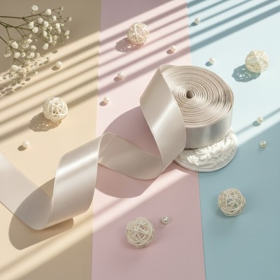 Атласная лента 2,5 см, светлая пенка (1 бобина)