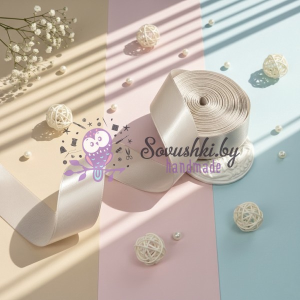 Атласная лента 2,5 см, светлая пенка (упаковка 17 м)