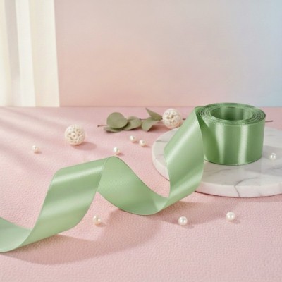 Атласная лента 2,5 см, дымчато-зеленый (1 бобина)