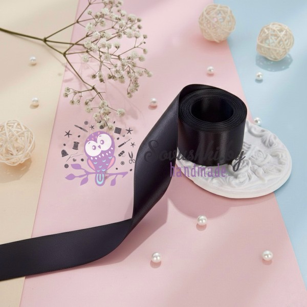 Атласная лента 2,5 см, черный (упаковка 9,6 м)