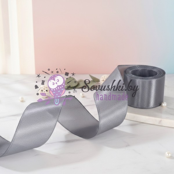 Атласная лента 2,5 см, темно-серый (упаковка)