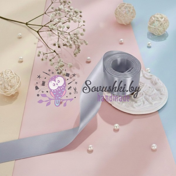 Атласная лента 2,5 см, светло-серый (упаковка 10,7 м)