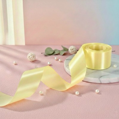 Атласная лента 2,5 см, светло-желтый (упаковка 19,7 м)