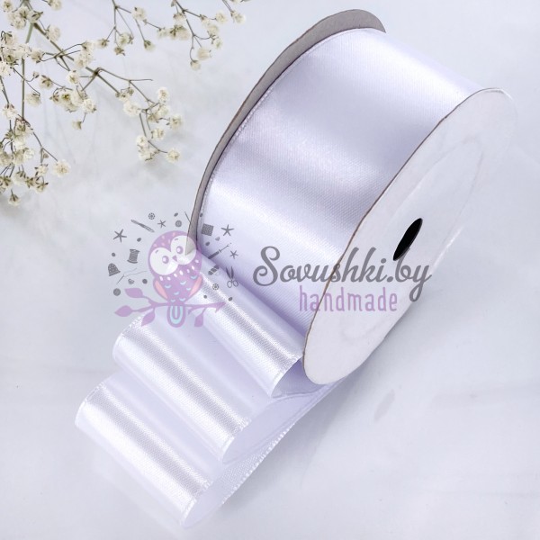 Атласная лента 4 см, белый (001)