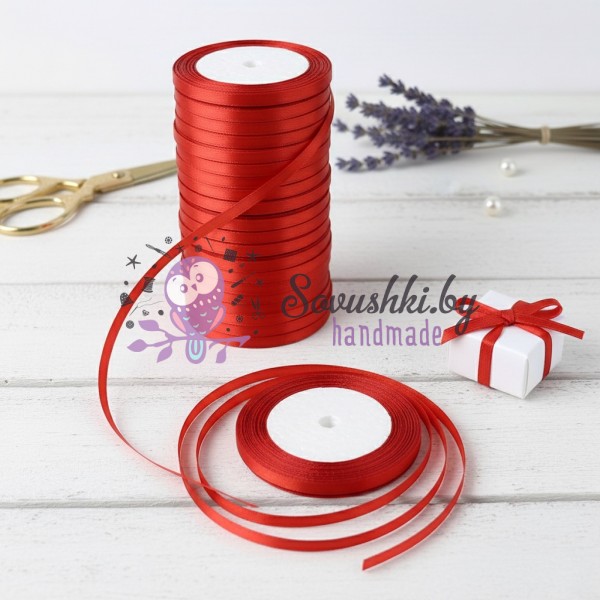 Атласная лента 0,6 см, красный (620), бобина