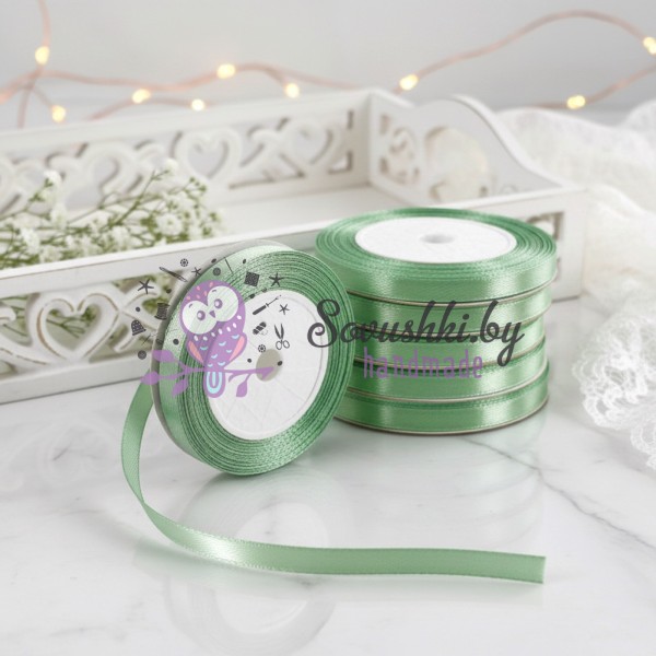 Атласная лента 0,6 см, дымчато-зеленый (761), бобина