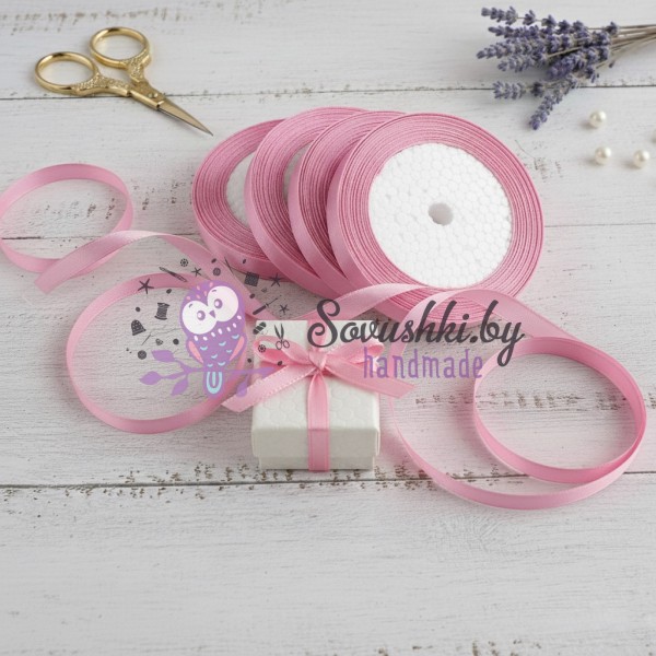 Атласная лента 0,6 см, розовый (390), бобина