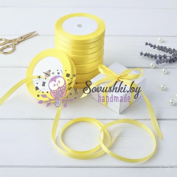 Атласная лента 0,6 см, желтый (510), бобина