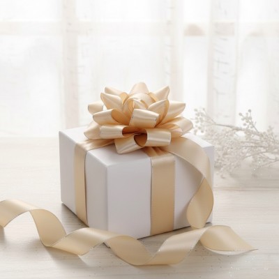 Лента атласная 2,5 см с люрексом, бежевый/серебро