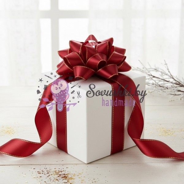 Лента атласная 2,5 см с люрексом, бордовый/золото