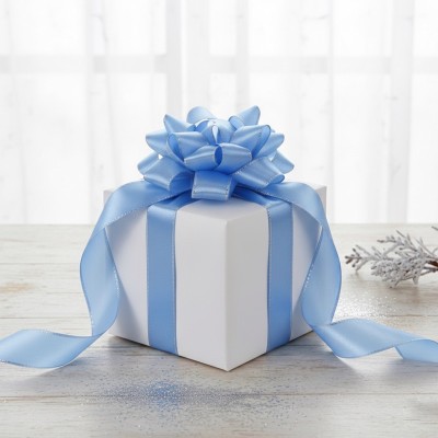 Лента атласная 2,5 см с люрексом, голубой/серебро