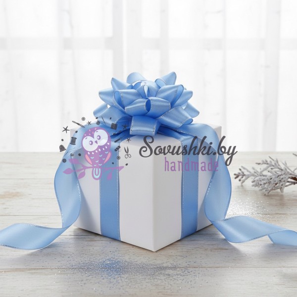 Лента атласная 2,5 см с люрексом, голубой/серебро