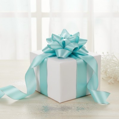 Лента атласная 2,5 см с люрексом, аквамарин/серебро