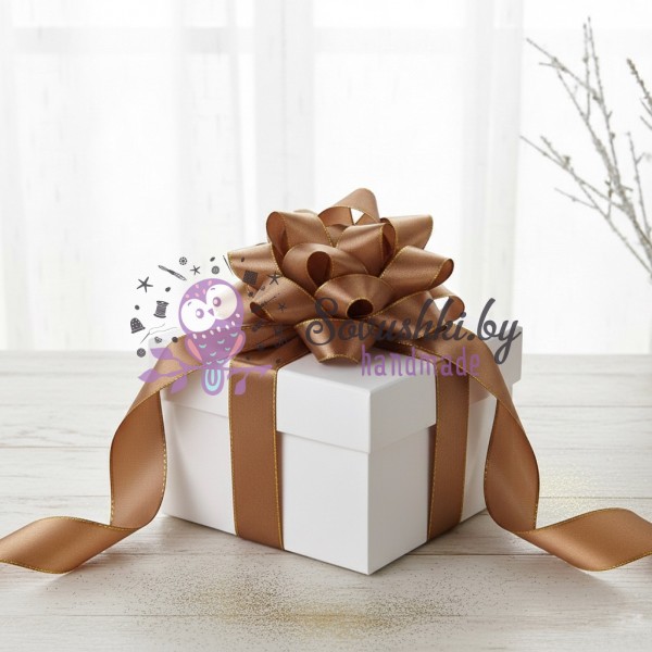 Лента атласная 2,5 см с люрексом, светло-коричневый/золото