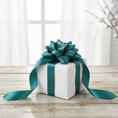 Лента атласная 2,5 см с люрексом, темно-зеленый/золото 