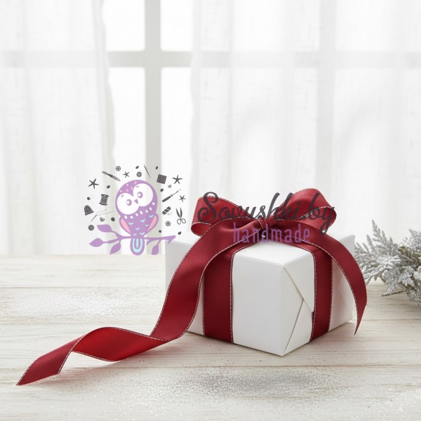 Лента атласная 2,5 см с люрексом, бордовый/серебро