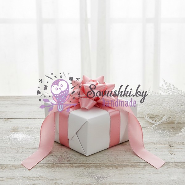 Лента атласная 2,5 см с люрексом, пудрово-розовый/серебро