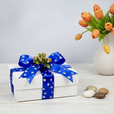 Лента для упаковки подарков и рукоделия "Хлопок" Premium 2,5 см, синий