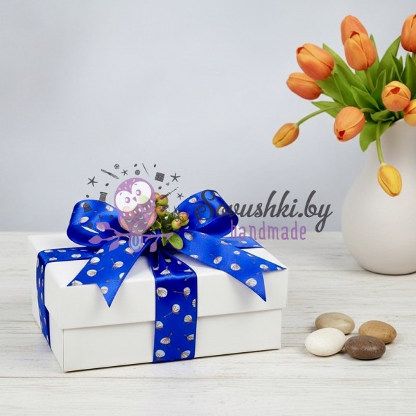 Лента для упаковки подарков и рукоделия "Хлопок" Premium 2,5 см, синий