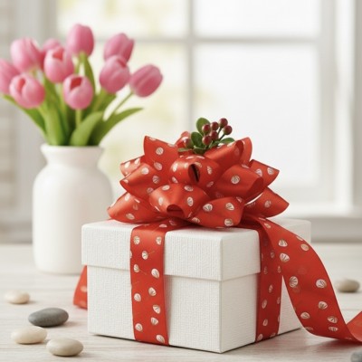 Лента для упаковки подарков и рукоделия "Хлопок" Premium 2,5 см, красный