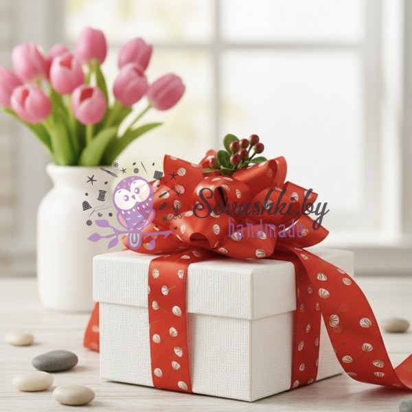 Лента для упаковки подарков и рукоделия "Хлопок" Premium 2,5 см, красный