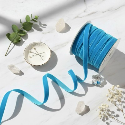 Лента бархатная 10 мм, темно-голубой (5 м)