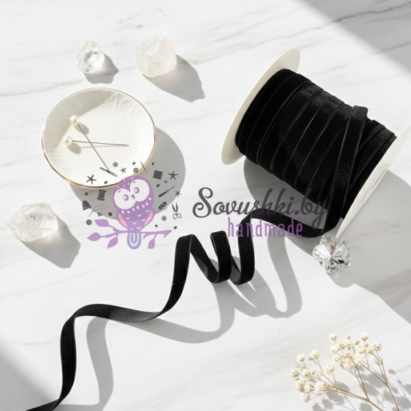 Лента бархатная 10 мм, черный (5 м)