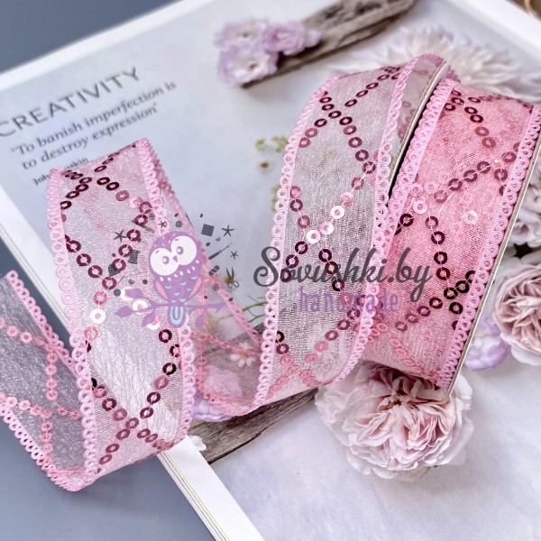 Лента с пайетками 2,5 см, розовый