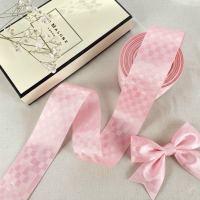 Декоративная лента (жаккард) 3,8 см "Квадратики", розовый