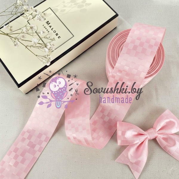 Декоративная лента (жаккард) 3,8 см "Квадратики", розовый