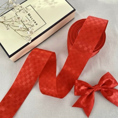 Декоративная лента (жаккард) 3,8 см "Квадратики", красный