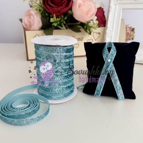 Лента с люрексом 1 см , голубой