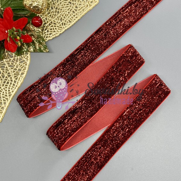 Лента с люрексом 2,5 см, темно-красный