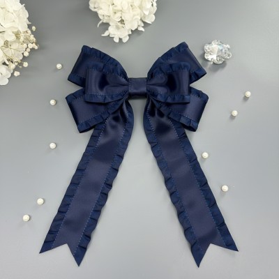 Лента с рюшами для бантов и рукоделия, темно-синяя