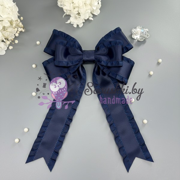 Лента с рюшами для бантов и рукоделия, темно-синяя