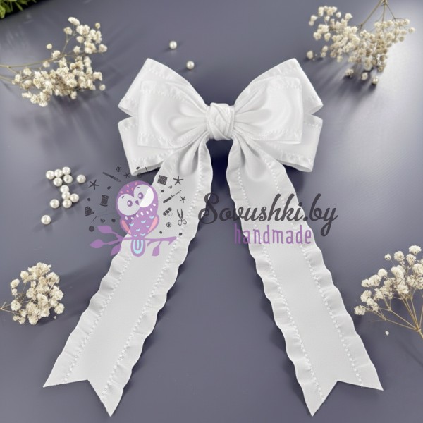 Лента с рюшами для бантов и рукоделия, белая