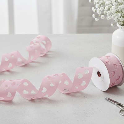Репсовая лента с вырубкой «Сердечки» — ширина 3,5 см, цв. розовый (1 м)