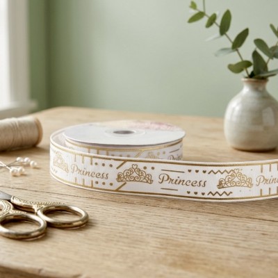 Лента репсовая «Princess» с золотым тиснением (25 мм)