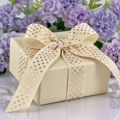 Репсовая лента 2,5 см с фольгированием "Горошек", кремовый/золото