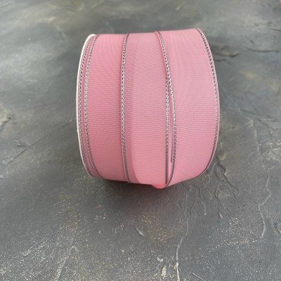 Лента репсовая с люрексом 25 мм, розовый (253)