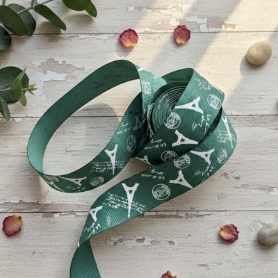 Репсовая лента 25 мм "Париж", зеленая