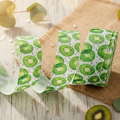 Репсовая лента 25 мм с рисунком "Киви"