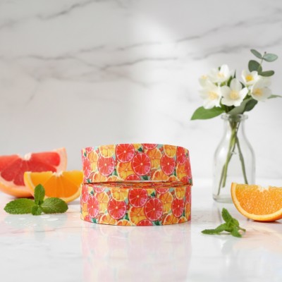 Репсовая лента 25 мм с рисунком "Апельсины"