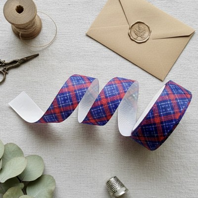 Репсовая лента 25 мм "Ромбики" №1, синий/красный