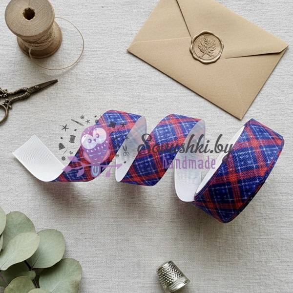 Репсовая лента 25 мм "Ромбики" №1, синий/красный