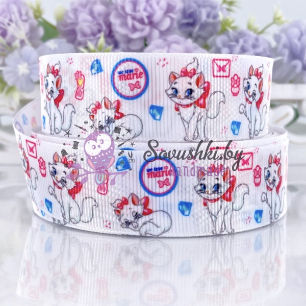 Репсовая лента 25 мм с рисунком "Кошечка Мари"
