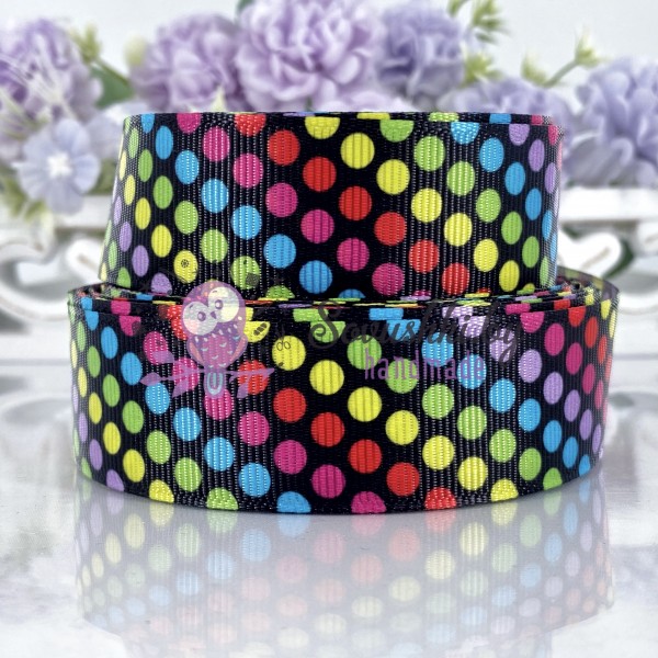 Репсовая лента 25 мм с рисунком "Кружочки мультиколор"