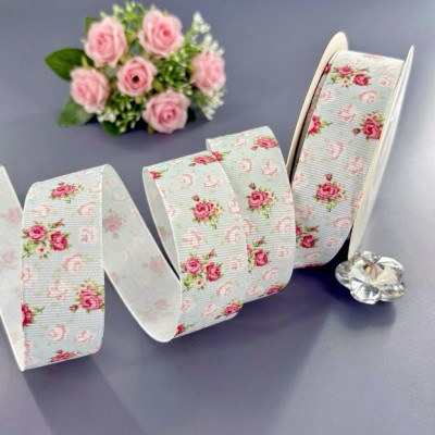 Лента репсовая с цветочным принтом «Винтажная роза», 25 мм